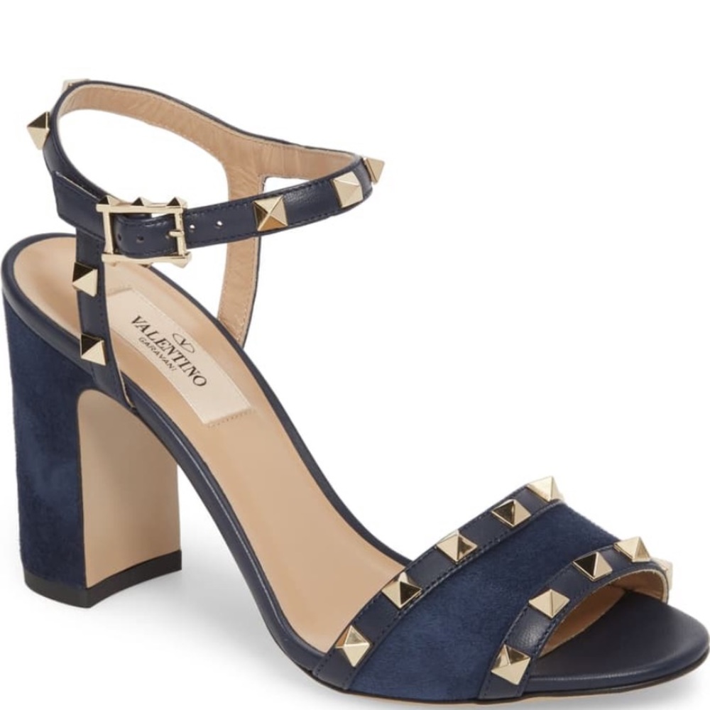 Valentino Rockstud Suede Sandal Marine